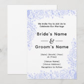 Blue Floral Wedding Invitation Kaart (Voorkant / Achterkant)