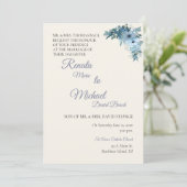 Blue Floral Wedding Invitation Kaart (Staand voorkant)
