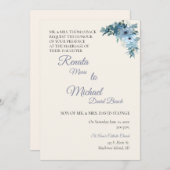 Blue Floral Wedding Invitation Kaart (Voorkant / Achterkant)