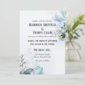 Blue Floral Wedding Invitation Kaart (Staand voorkant)