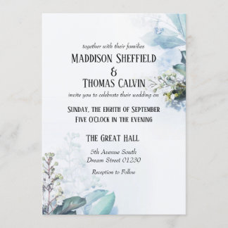 Blue Floral Wedding Invitation Kaart