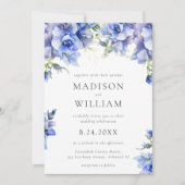 Blue Floral Wedding Invitation Kaart (Voorkant)