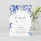 Blue Floral Wedding Invitation Kaart (Staand voorkant)