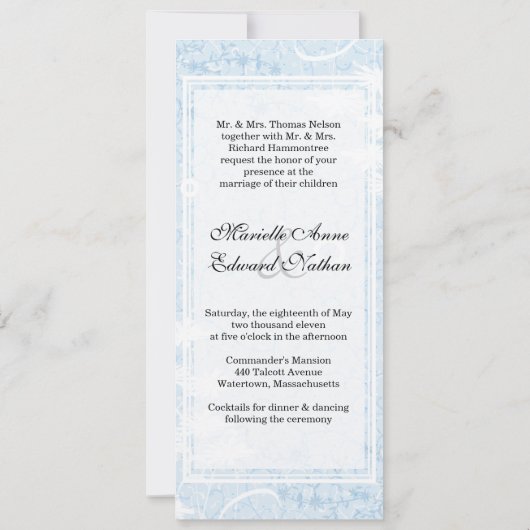 Blue Floral Wedding Invitation Kaart (Achterkant)