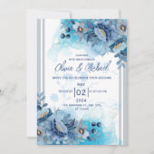 Blue Floral Wedding Invitation Kaart (Voorkant)