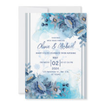 Blue Floral Wedding Invitation
