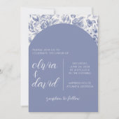 Blue Floral Wedding Invitation Kaart (Voorkant)