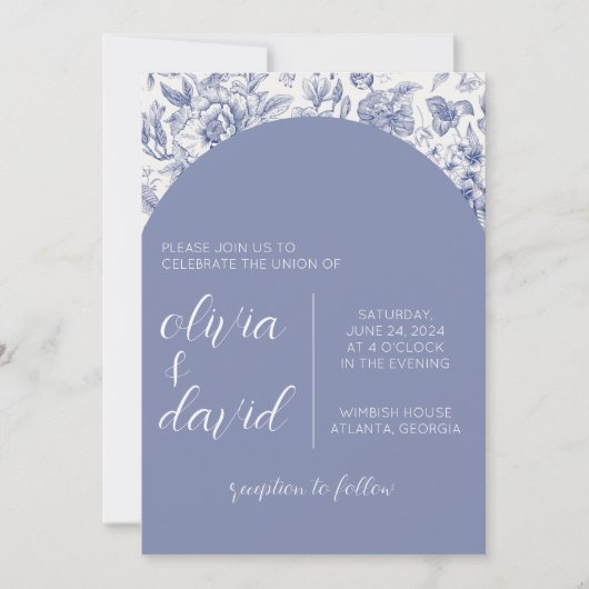 Blue Floral Wedding Invitation Kaart (Voorkant)