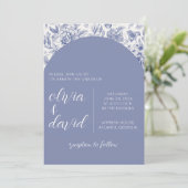 Blue Floral Wedding Invitation Kaart (Staand voorkant)