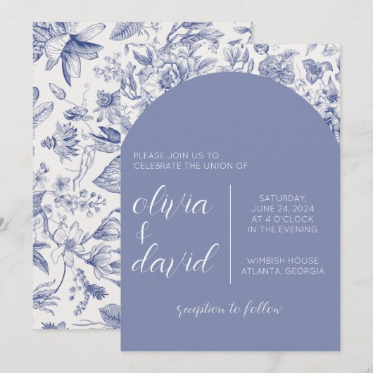 Blue Floral Wedding Invitation Kaart (Voorkant / Achterkant)