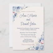 Blue Floral Wedding Invitation Kaart (Voorkant)