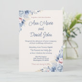 Blue Floral Wedding Invitation Kaart (Staand voorkant)
