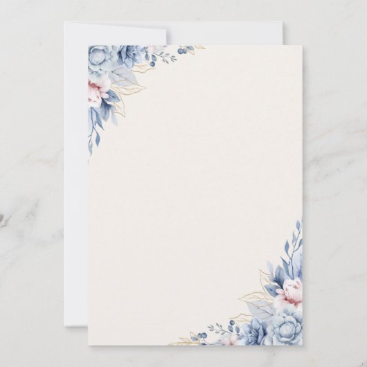 Blue Floral Wedding Invitation Kaart (Achterkant)