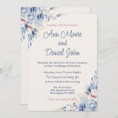 Blue Floral Wedding Invitation Kaart (Voorkant / Achterkant)