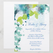 Blue Floral Wedding Invitation Kaart (Voorkant / Achterkant)
