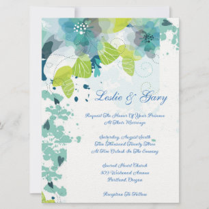 Blue Floral Wedding Invitation Kaart