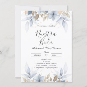 Blue Floral Wedding Invitation Kaart