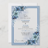 Blue Floral Wedding Invitation Kaart (Voorkant)