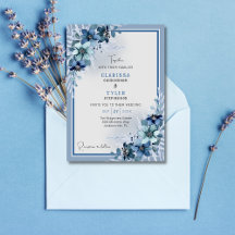 Blue Floral Wedding Invitation