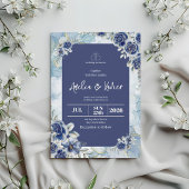 Blue Floral Wedding Invitation Kaart