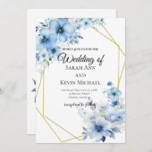 Blue Floral Wedding Invitation Kaart (Voorkant / Achterkant)