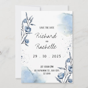 Blue Floral Wedding Invitation Kaart