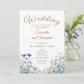 Blue Floral Wedding Invitation Kaart (Staand voorkant)