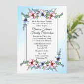 Blue Floral Wedding Invitation Kaart (Staand voorkant)