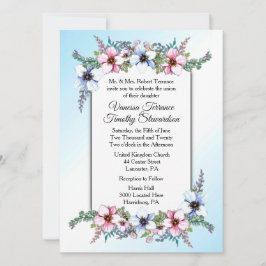Blue Floral Wedding Invitation Kaart