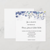 Blue Floral Wedding Invitation Kaart (Voorkant / Achterkant)