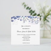 Blue Floral Wedding Invitation Kaart (Staand voorkant)