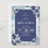 Blue Floral Wedding Invitation Kaart (Voorkant)