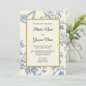 Blue Floral Wedding Invitation Kaart (Staand voorkant)