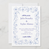 Blue Floral Wedding Invitation with White Dove | E Kaart (Voorkant)
