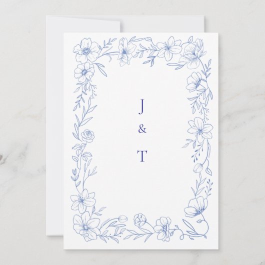 Blue Floral Wedding Invitation with White Dove | E Kaart (Achterkant)
