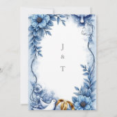 Blue Floral Wedding Invitation with White Dove | E Kaart (Achterkant)
