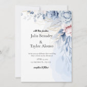 Blue Floral Wedding Invitation with White Dove | E Kaart (Voorkant)