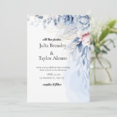 Blue Floral Wedding Invitation with White Dove | E Kaart (Staand voorkant)