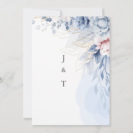 Blue Floral Wedding Invitation with White Dove | E Kaart (Achterkant)