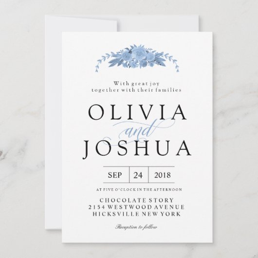 Blue Floral Wedding Invitations Kaart (Voorkant)