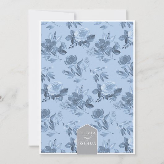 Blue Floral Wedding Invitations Kaart (Achterkant)