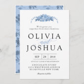 Blue Floral Wedding Invitations Kaart (Voorkant / Achterkant)