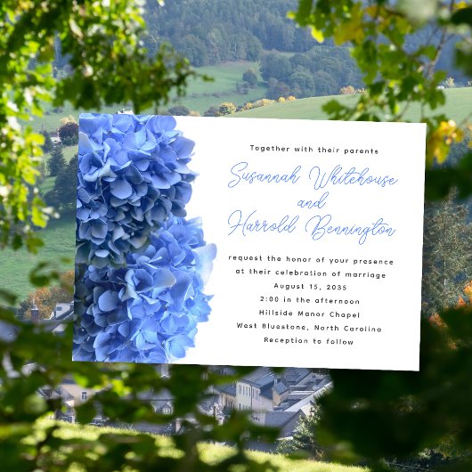 Blue Floral Wedding Invitations Kaart