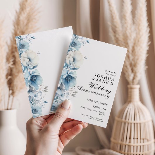 Blue Floral Wedding Jubileum Kaart