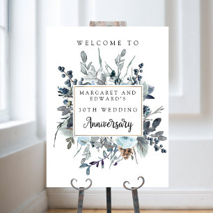 Blue Floral Wedding Jubileum Welcome Sign Poster