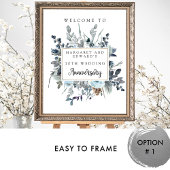Blue Floral Wedding Jubileum Welcome Sign Poster