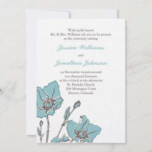 Blue Floral Wedding Kaart (Voorkant)