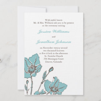 Blue Floral Wedding Kaart