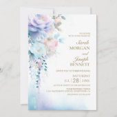 Blue Floral Wedding Kaart (Voorkant)