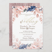 Blue Floral Wedding Kaart (Voorkant / Achterkant)